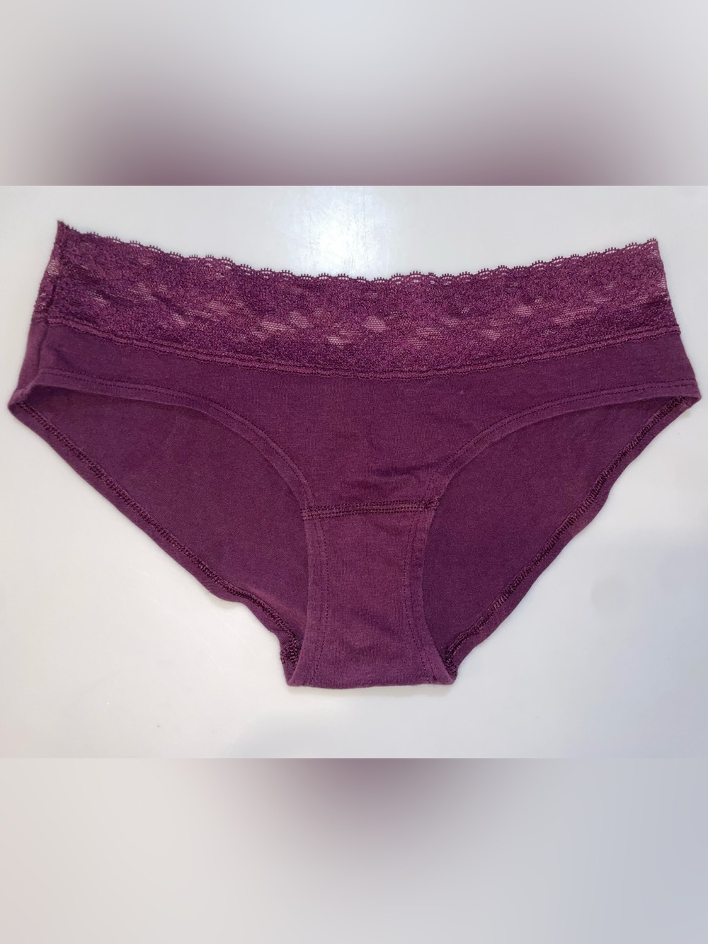 Victoria's Secret Plum Lace Trim Cotton Bikini Panty